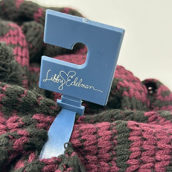 NWOT Libby Edelman Burgundy Black Long Knit Scarf & Beanie Set Pom Poms Winter - Picture 6 of 7